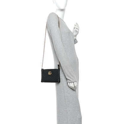 Gucci Calfskin Matelasse Mini GG Marmont Chain Bag Black 2 of 13