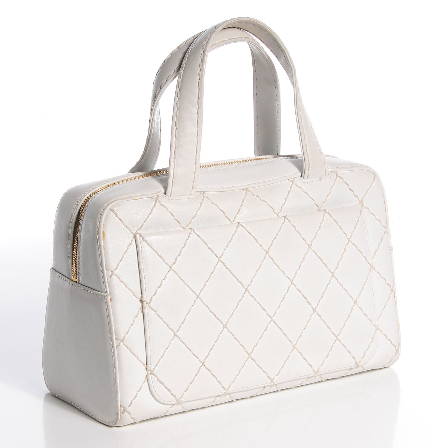 Chanel Calfskin Wild Stitch Surpique Top Handle Bag White 3 of 7