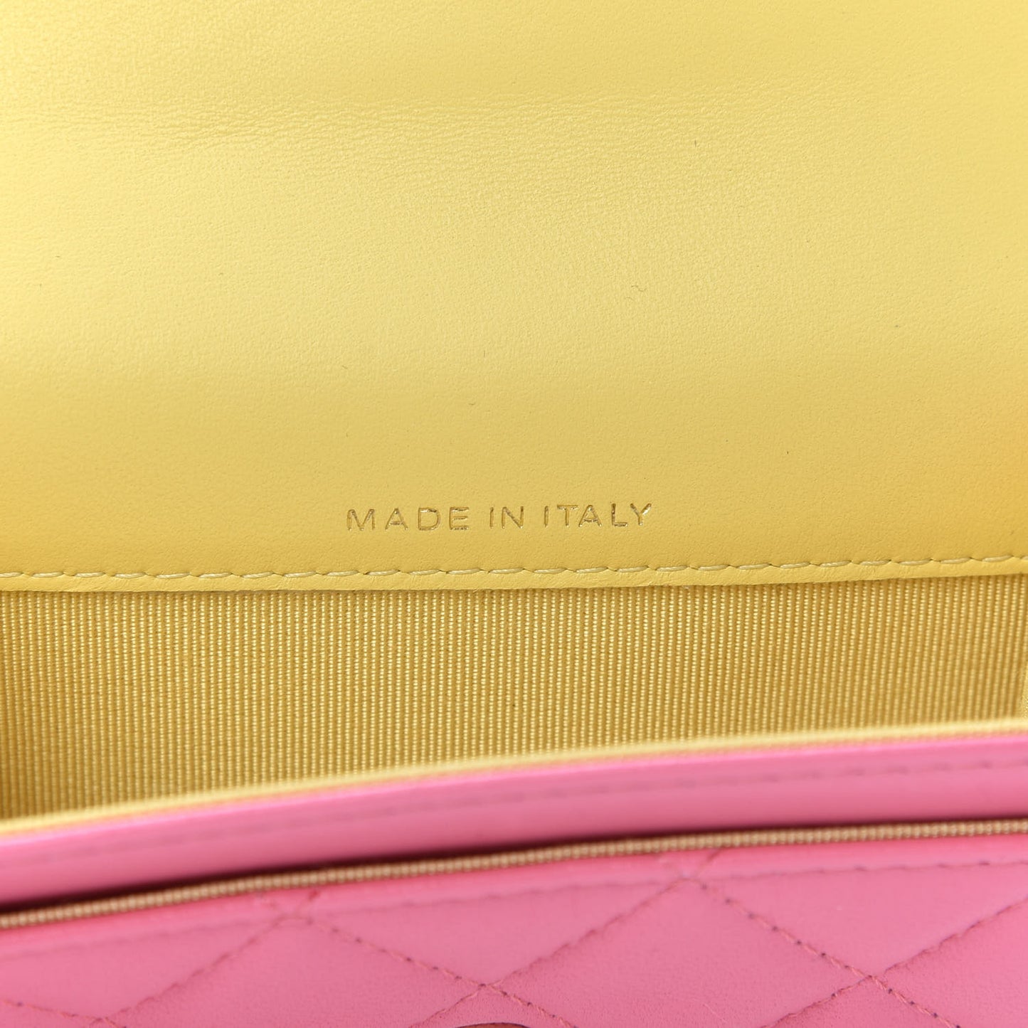 Lambskin Quilted Flap Card Holder Wallet Pink Yellow