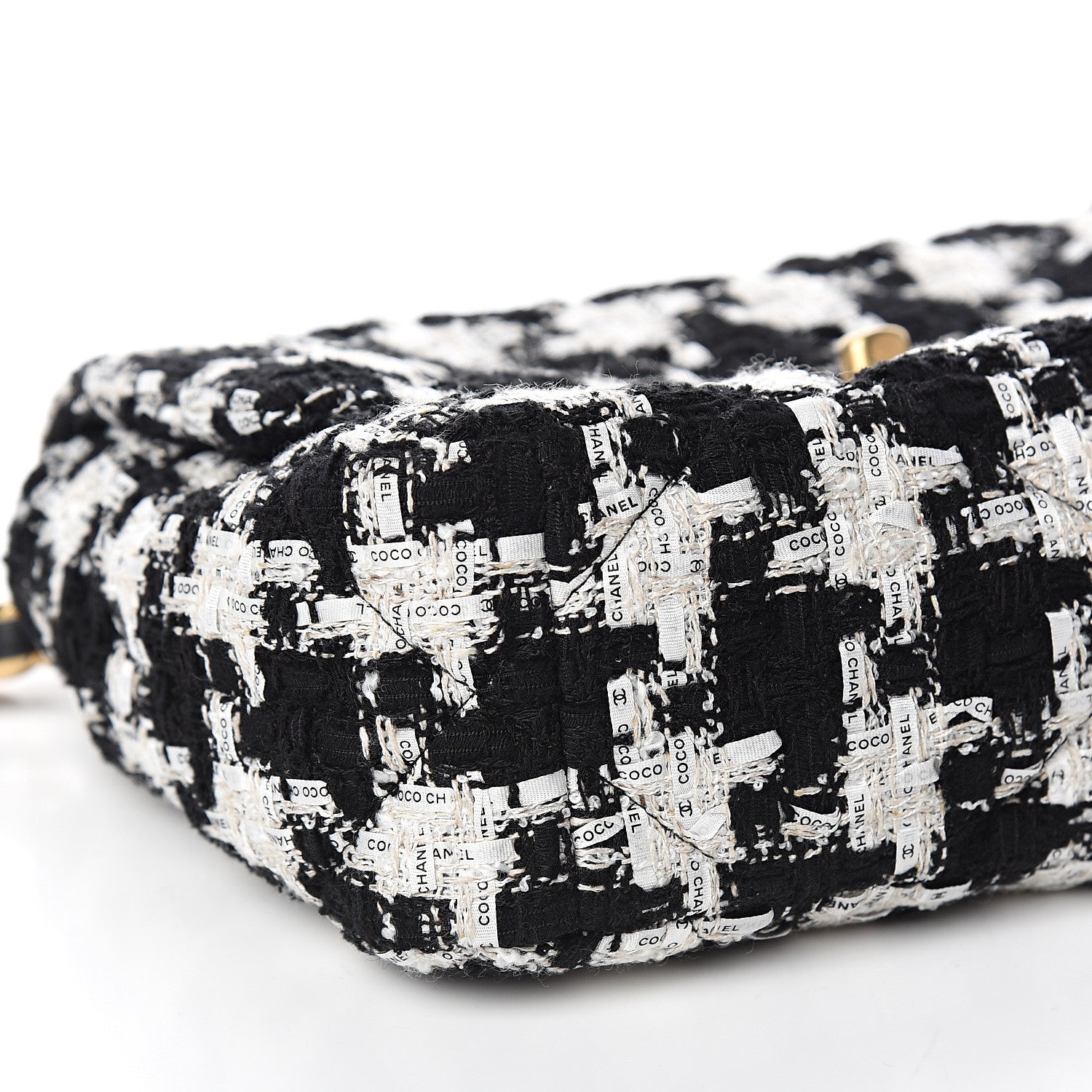 Chanel Tweed Quilted Medium 19 Flap Black Ecru White 4 of 10