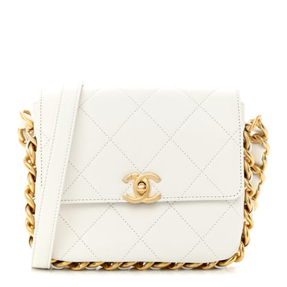 Chanel Calfskin Quilted Small Framing Chain Bag White 1 of 12