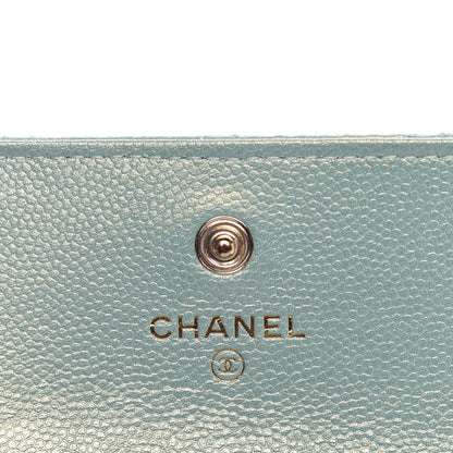 Chanel Iridescent Caviar Quilted Pearl On Top Coin Purse With Chain Light Green 8 of 11