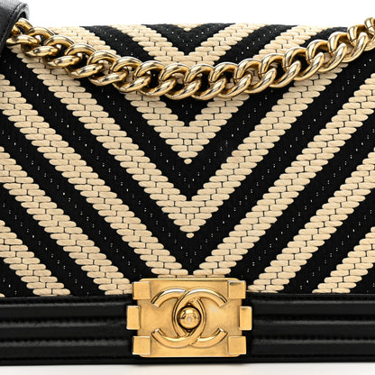 Chanel Fabric Chevron Braided Medium Boy Flap Black White 8 of 10