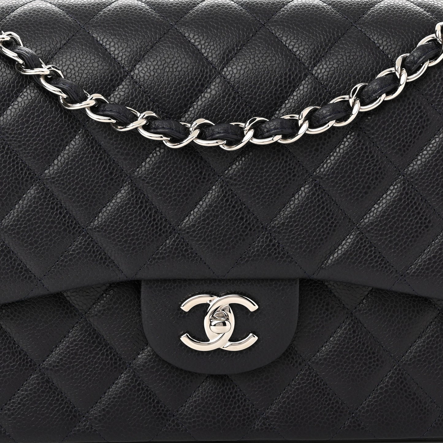 Caviar Quilted Jumbo Double Flap Navy Blue