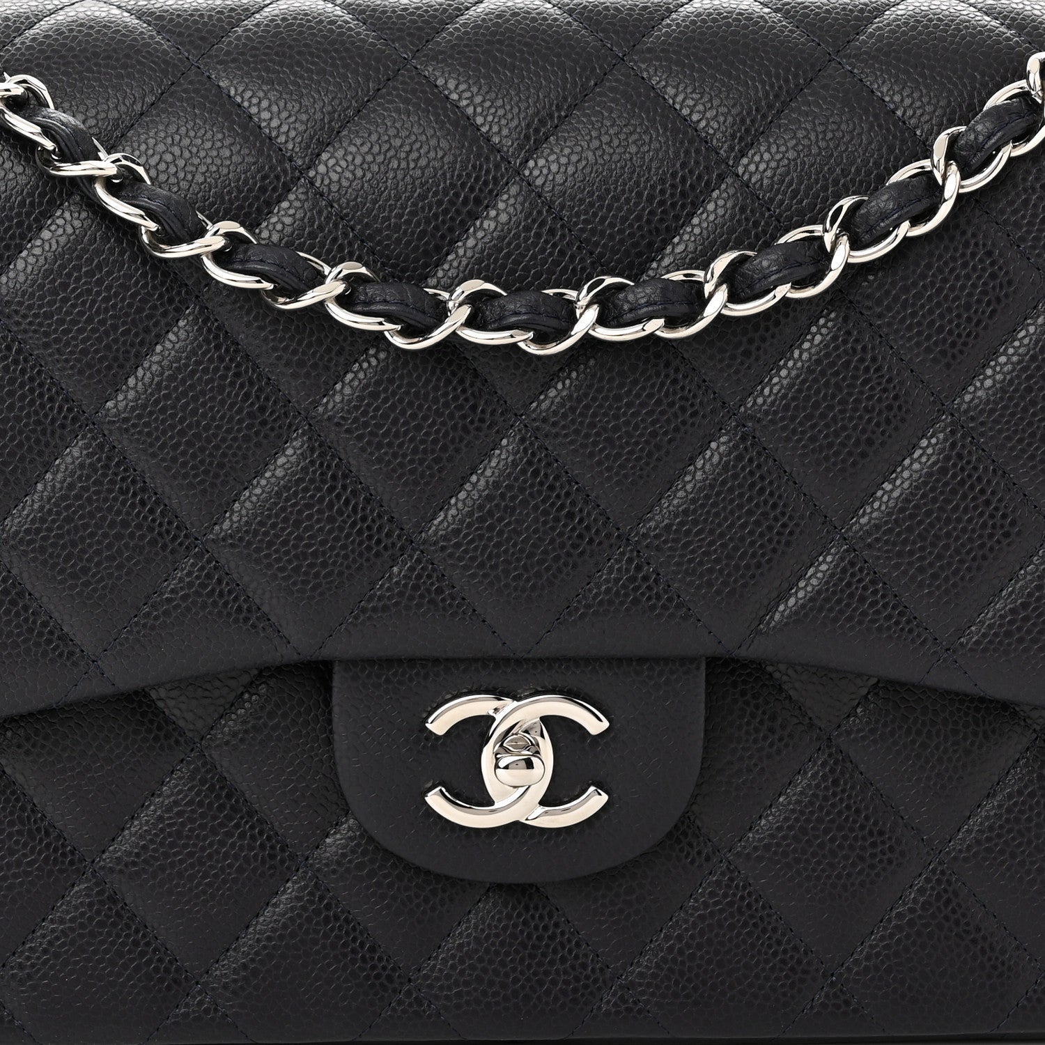 Chanel Caviar Quilted Jumbo Double Flap Navy Blue 7 of 9