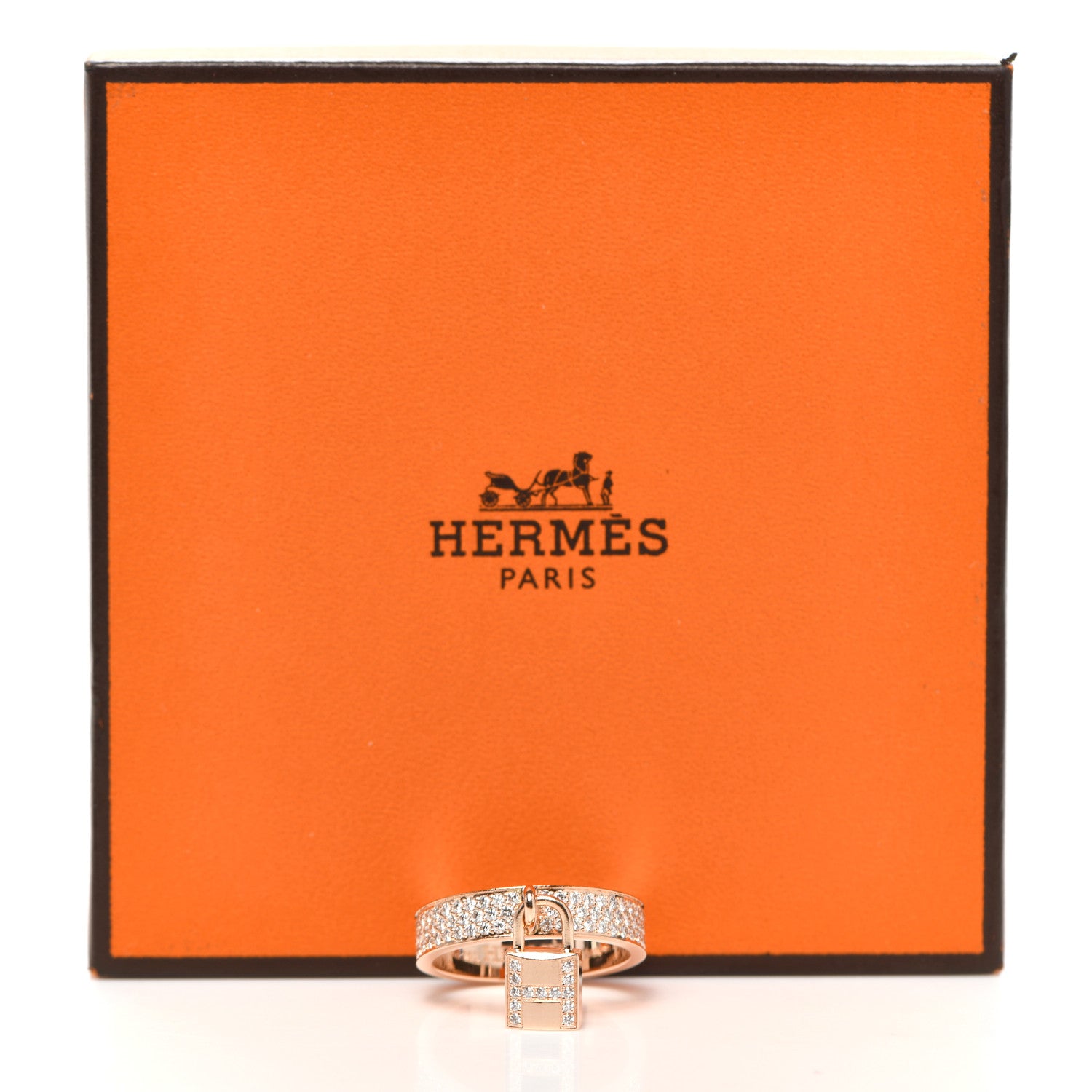 Hermes 18K Rose Gold Diamond MM Kelly Clochette Ring 51 5.75 7 of 7