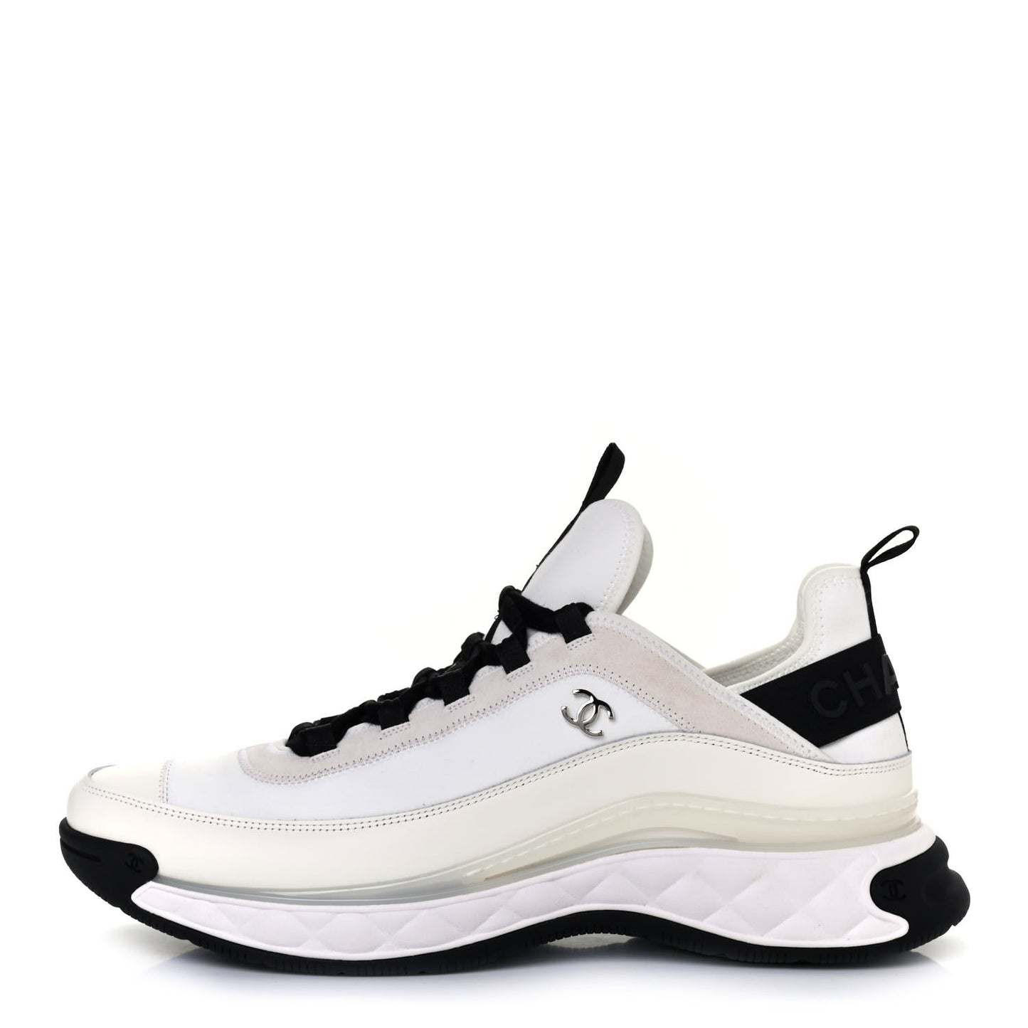 Velvet Calfskin Mixed Fibers Mens CC Sneakers 46 Ivory Black