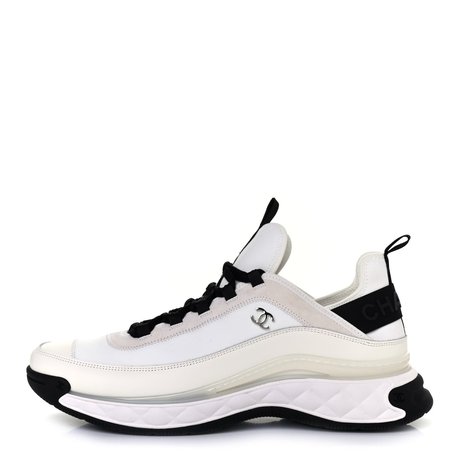 Chanel Velvet Calfskin Mixed Fibers Mens CC Sneakers 46 Ivory Black 1 of 4