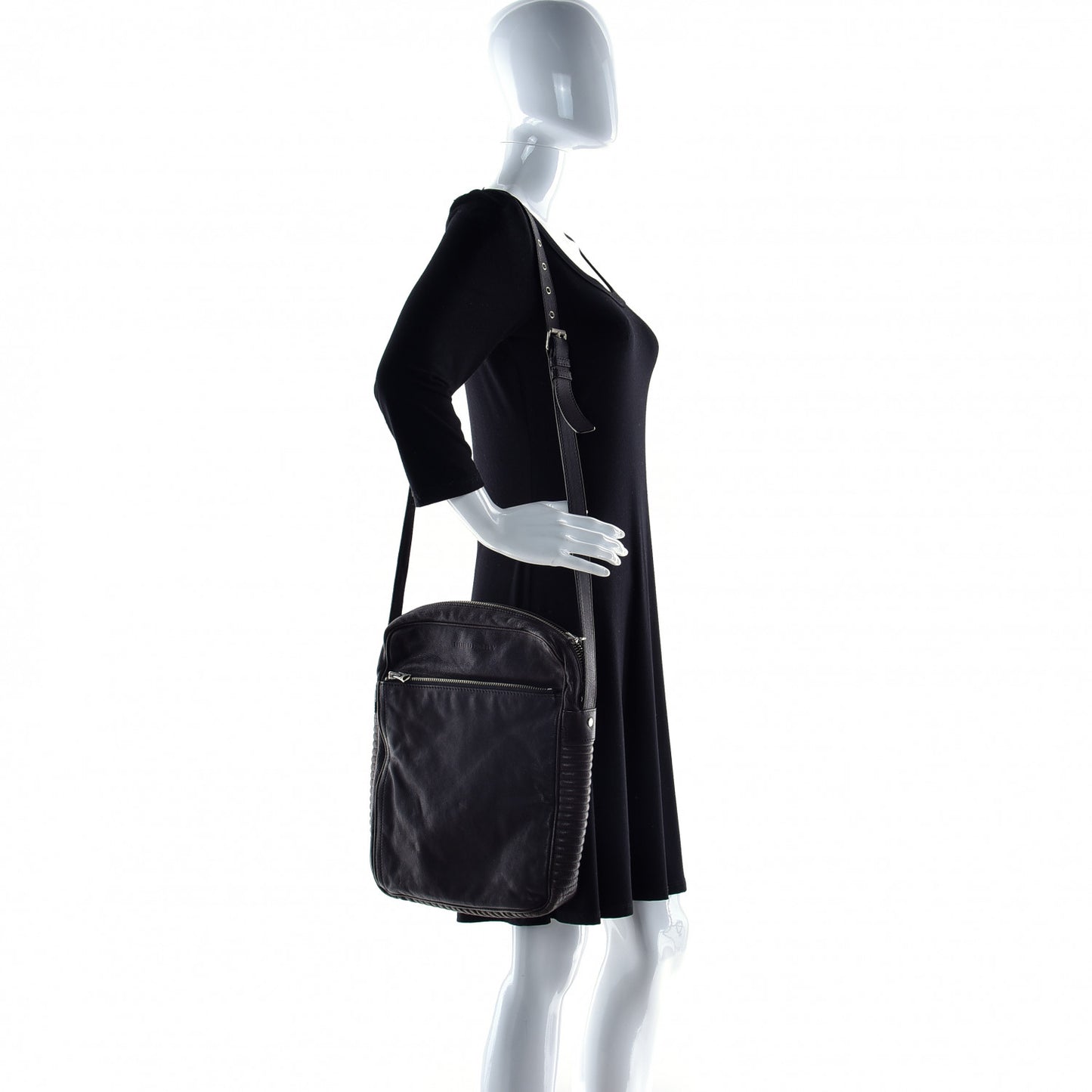 Grained Calfskin Crossbody Bag Black Brown