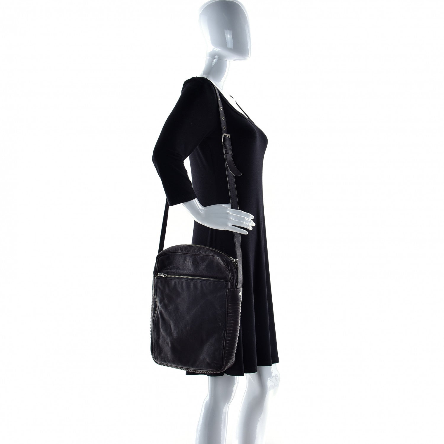 Burberry Grained Calfskin Crossbody Bag Black Brown 3 of 10
