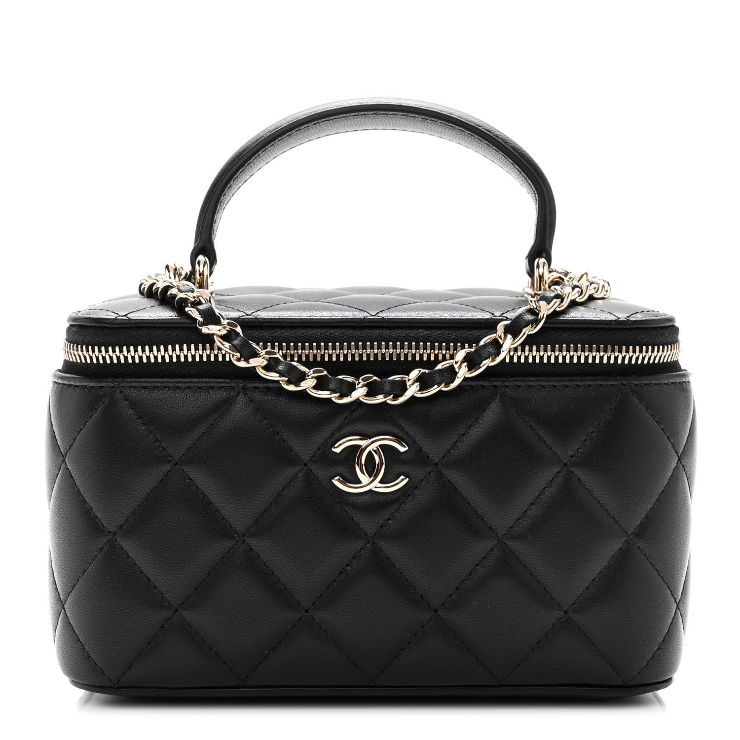 Chanel Lambskin Quilted Small Top Handle Vanity Case With Chain Black 1 of 12