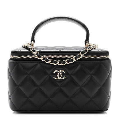 Chanel Lambskin Quilted Small Top Handle Vanity Case With Chain Black 1 of 12