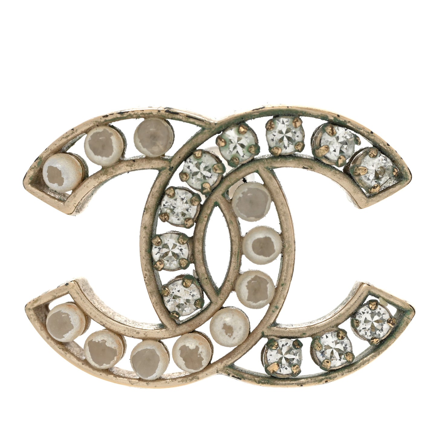 Pearl Crystal CC Earrings Gold