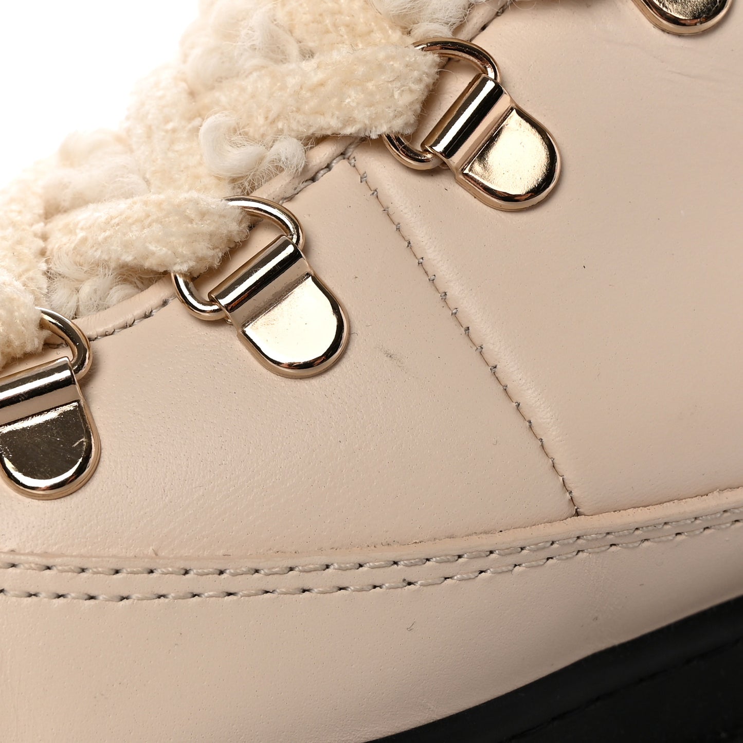 Calfskin Shearling CC Lace Up Boots 36 Light Beige Ivory