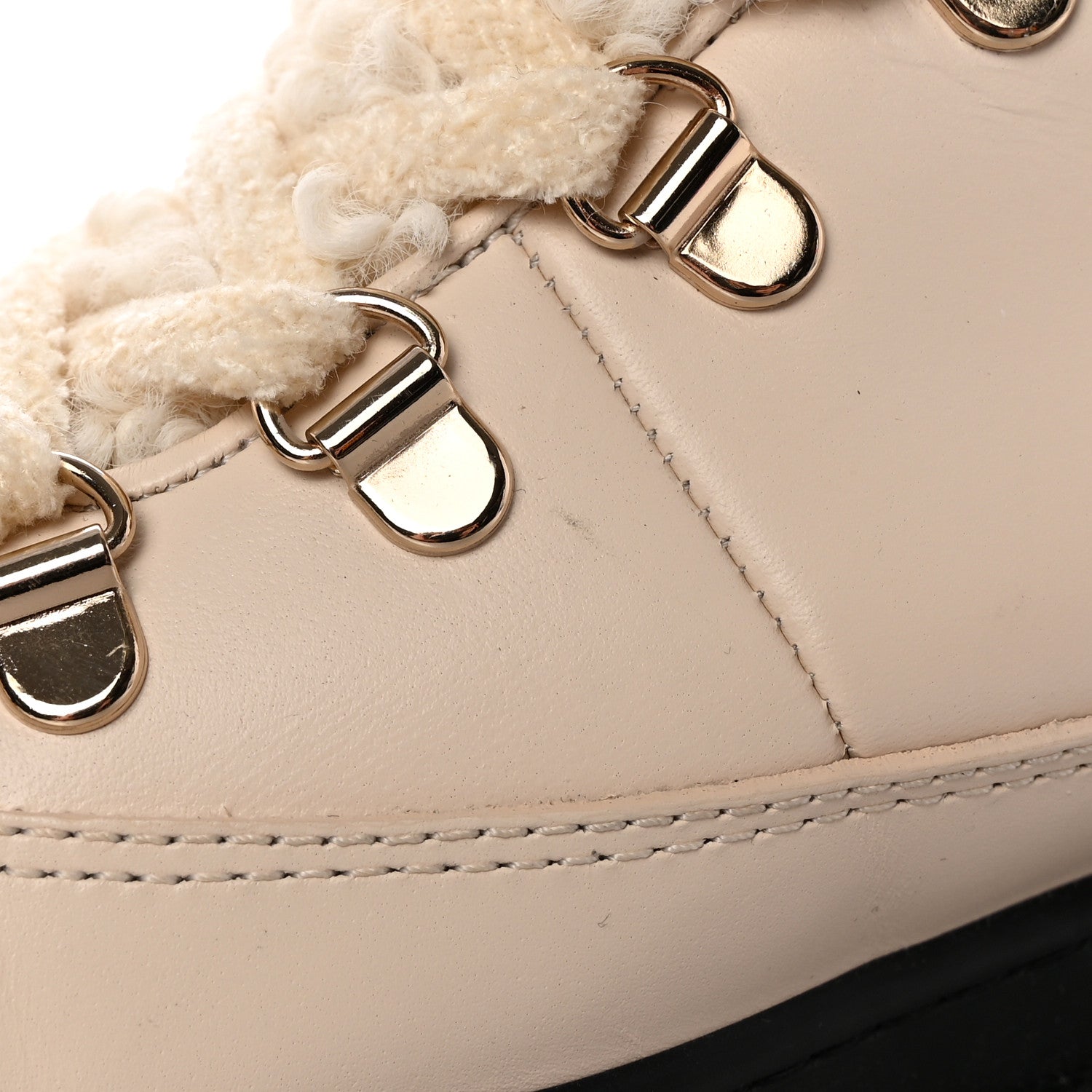 Chanel Calfskin Shearling CC Lace Up Boots 36 Light Beige Ivory 15 of 16