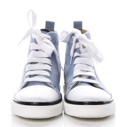 Hermes Chevre Velours Womens Jimmy High Top Sneakers 37 Bleu Glacier Black 2 of 9