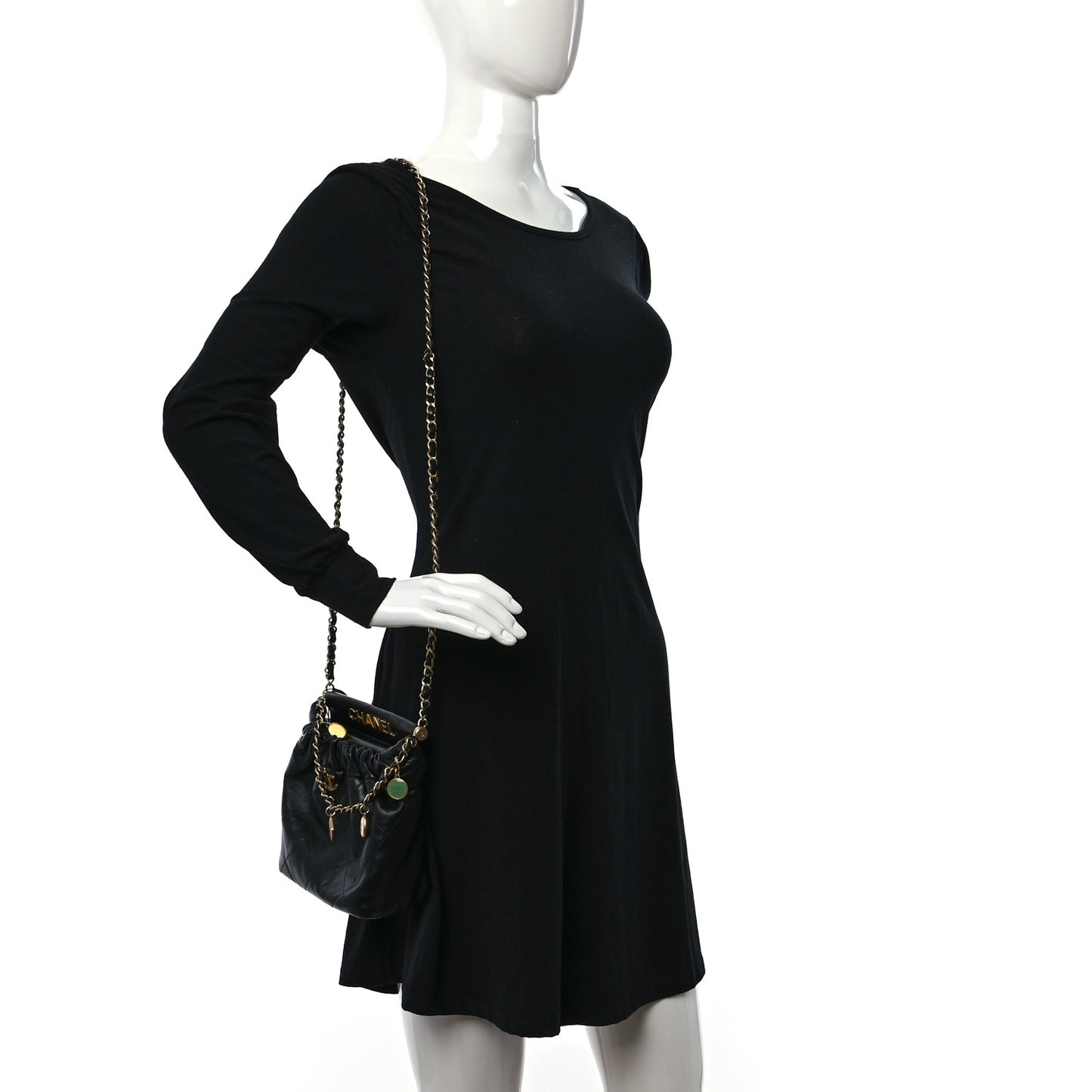 Lambskin Resin Quilted Small Bucket Bag Black