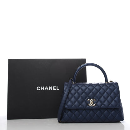 Chanel Iridescent Caviar Quilted Small Coco Handle Flap Dark Blue 10 of 10