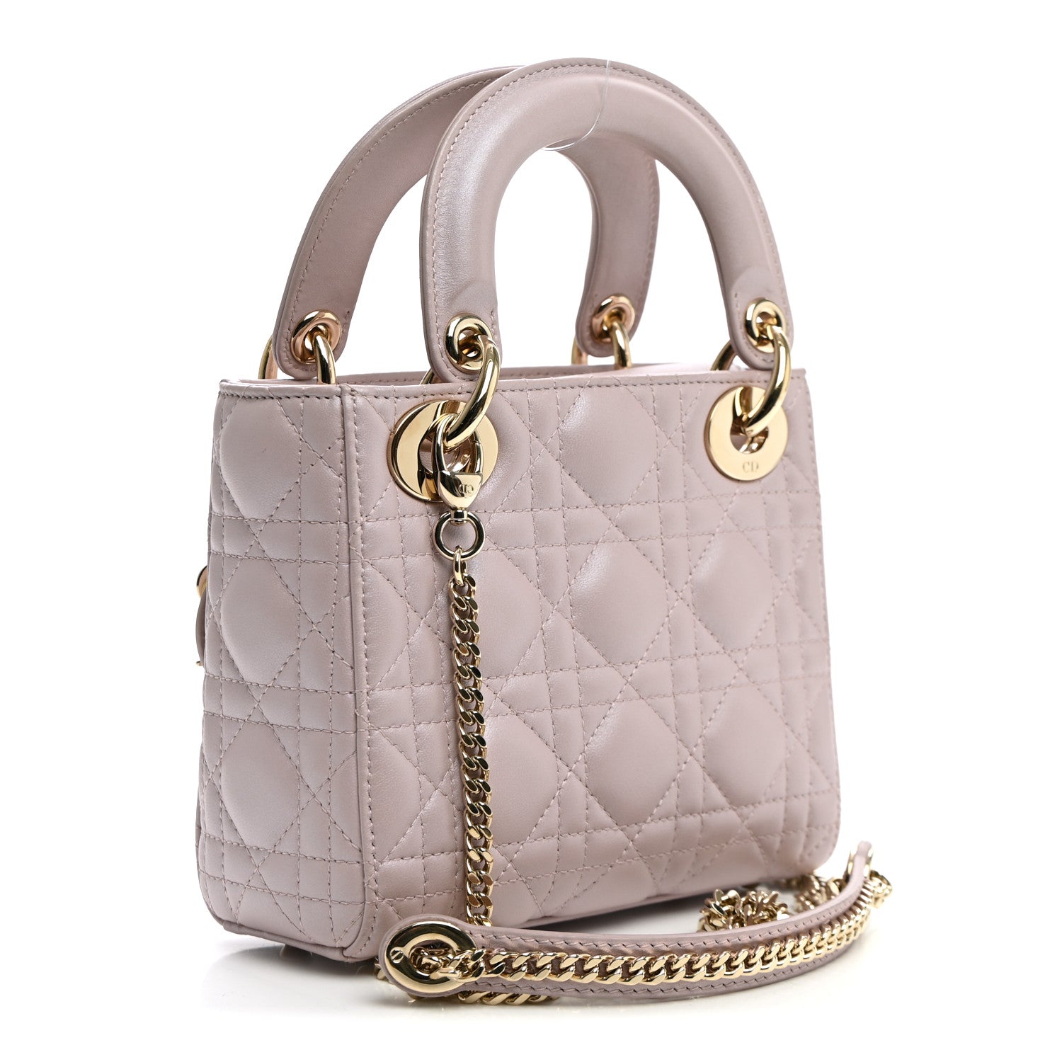 Christian Dior Metallic Lambskin Cannage Mini Lady Dior Lotus 2 of 9