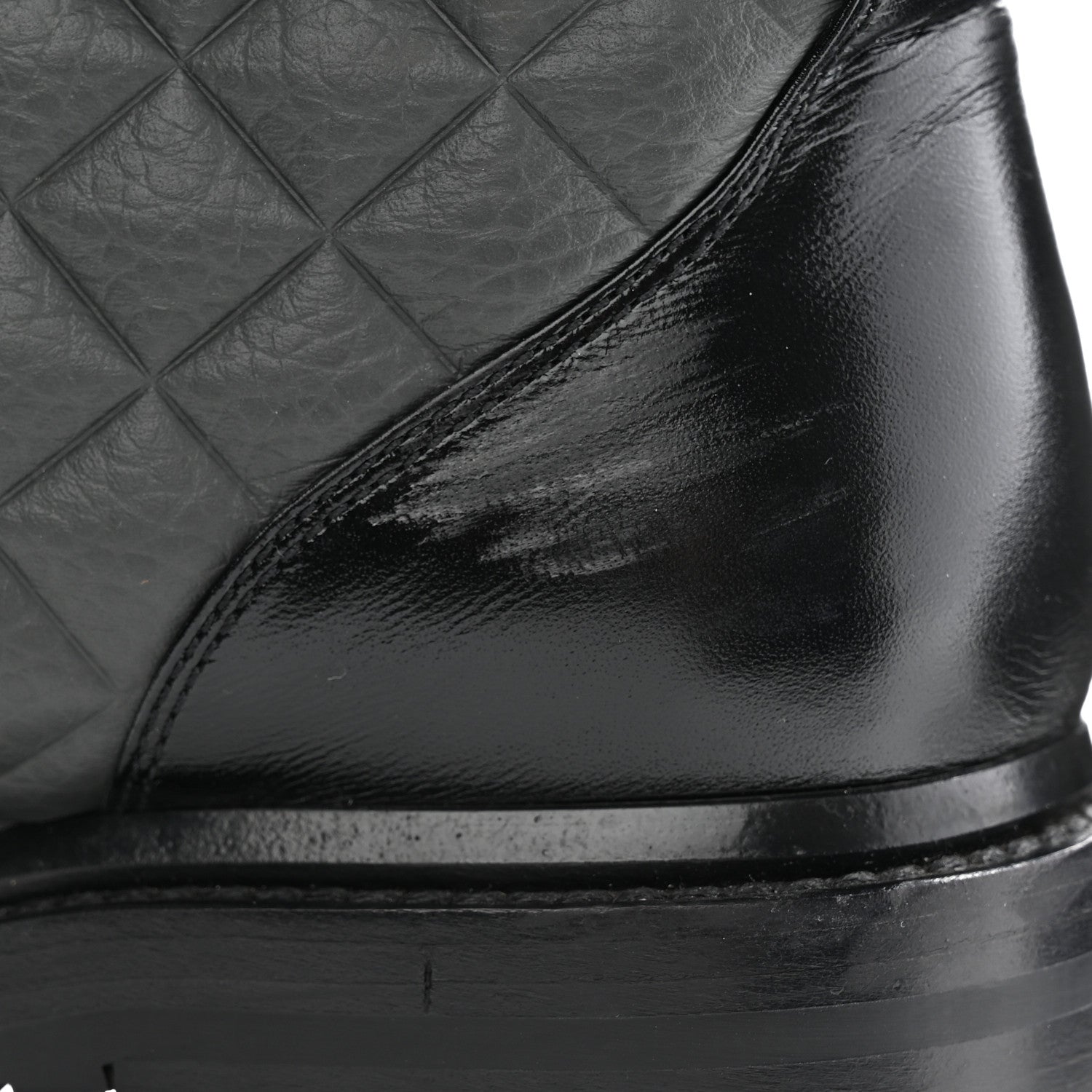 Chanel Calfskin Shiny Calfskin Quilted Lace Up Combat Boots 37.5 Dark Grey Black 9 of 10