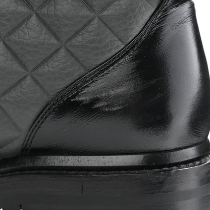 Chanel Calfskin Shiny Calfskin Quilted Lace Up Combat Boots 37.5 Dark Grey Black 9 of 10