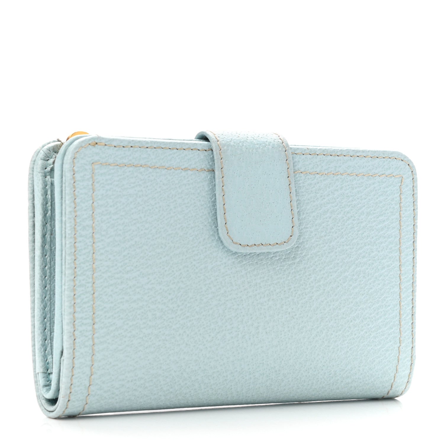 Prada Goatskin Compact Zip Wallet Light Blue 3 of 9
