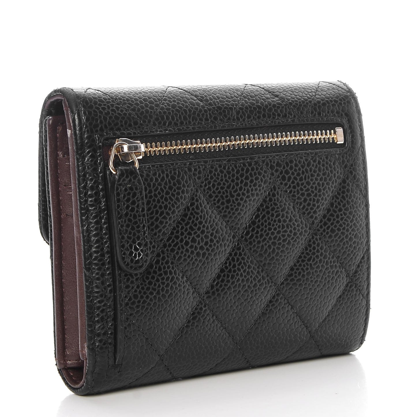 Caviar Quilted Compact Flap Wallet Black