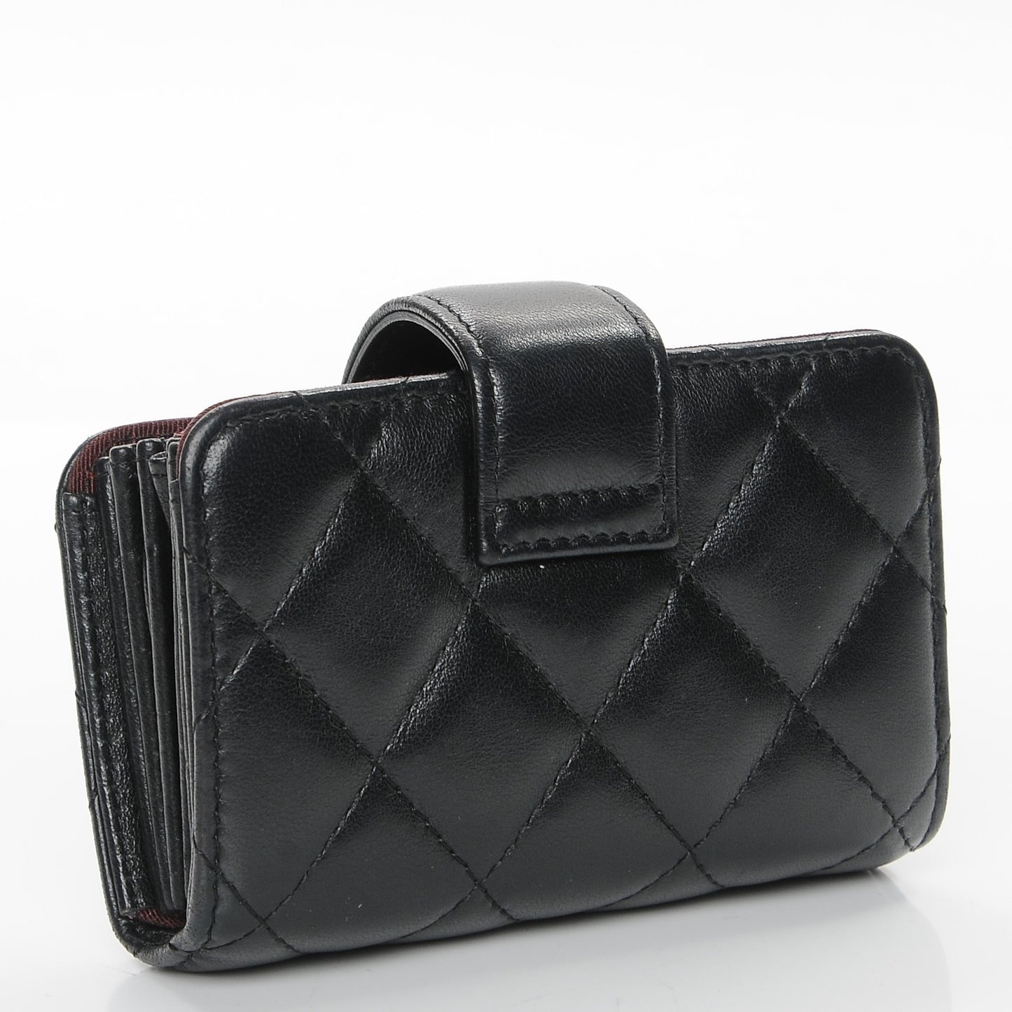 Lambskin Quilted Gusseted Card Holder Black