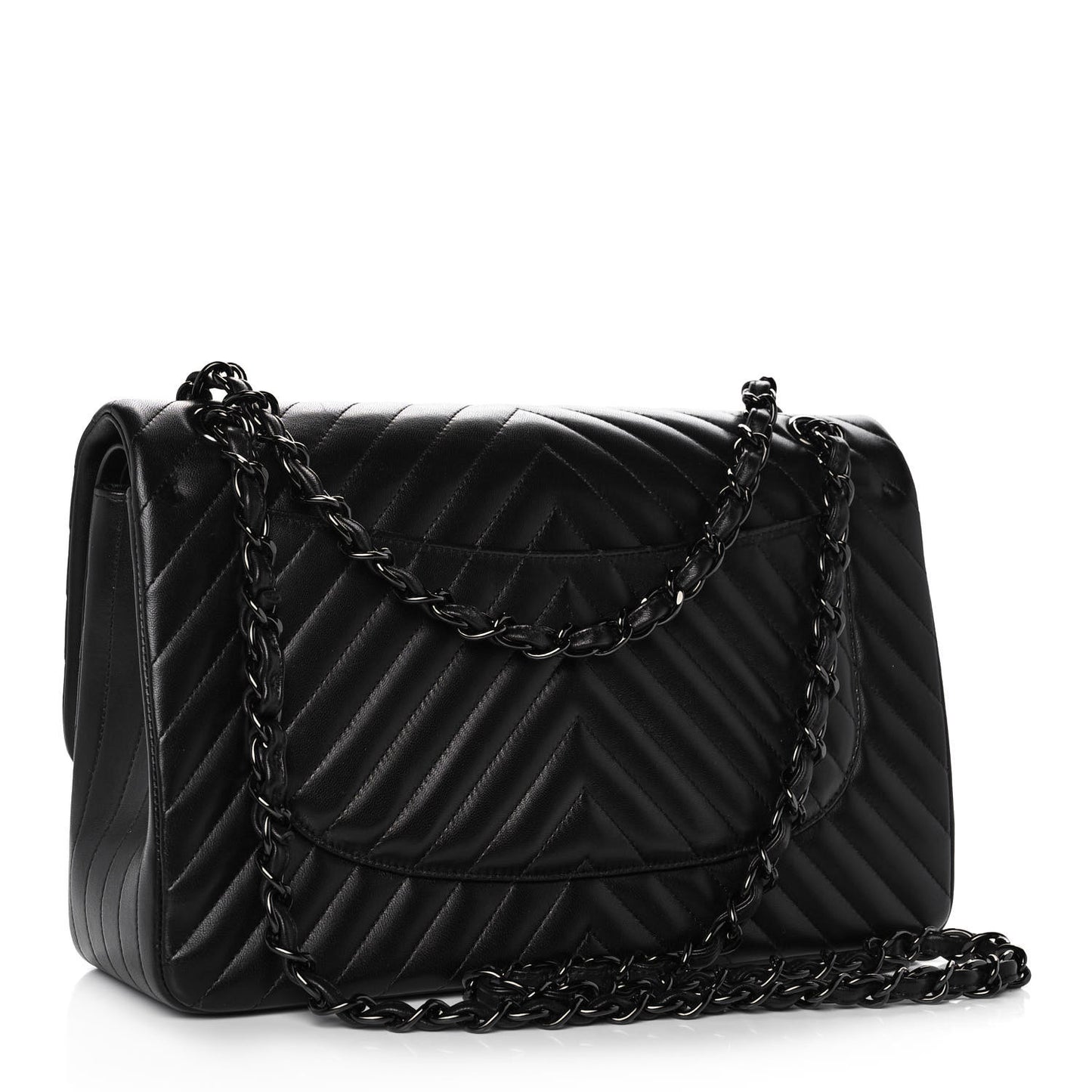 Lambskin Chevron Quilted Jumbo Double Flap So Black
