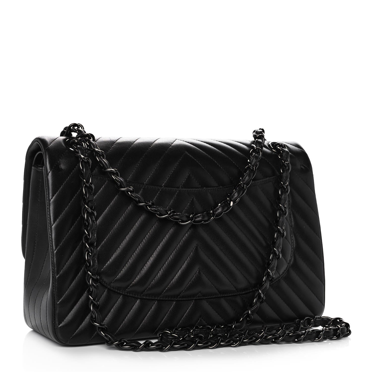 Chanel Lambskin Chevron Quilted Jumbo Double Flap So Black 3 of 11