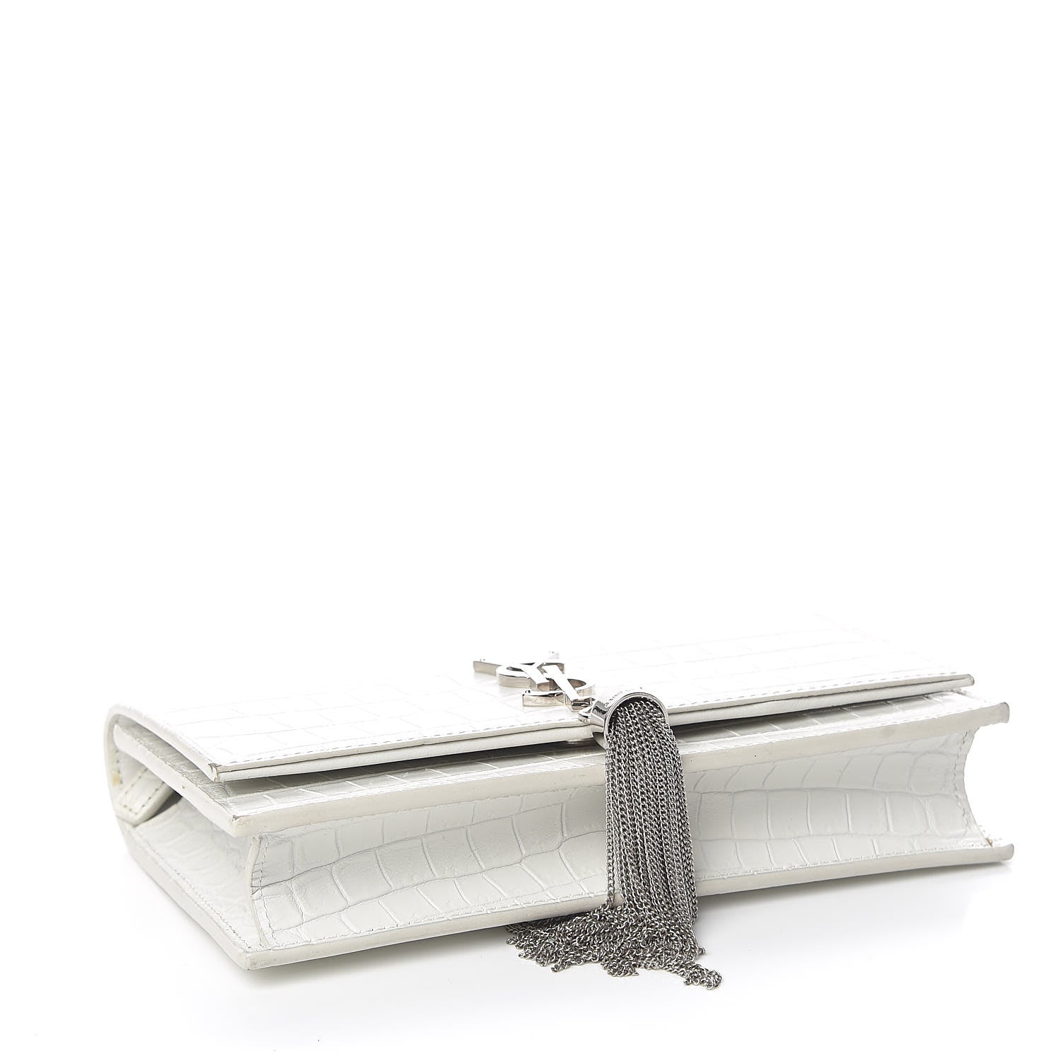 Saint Laurent Calfskin Crocodile Embossed Kate Monogram Tassel Chain Wallet Cremasoft 4 of 13