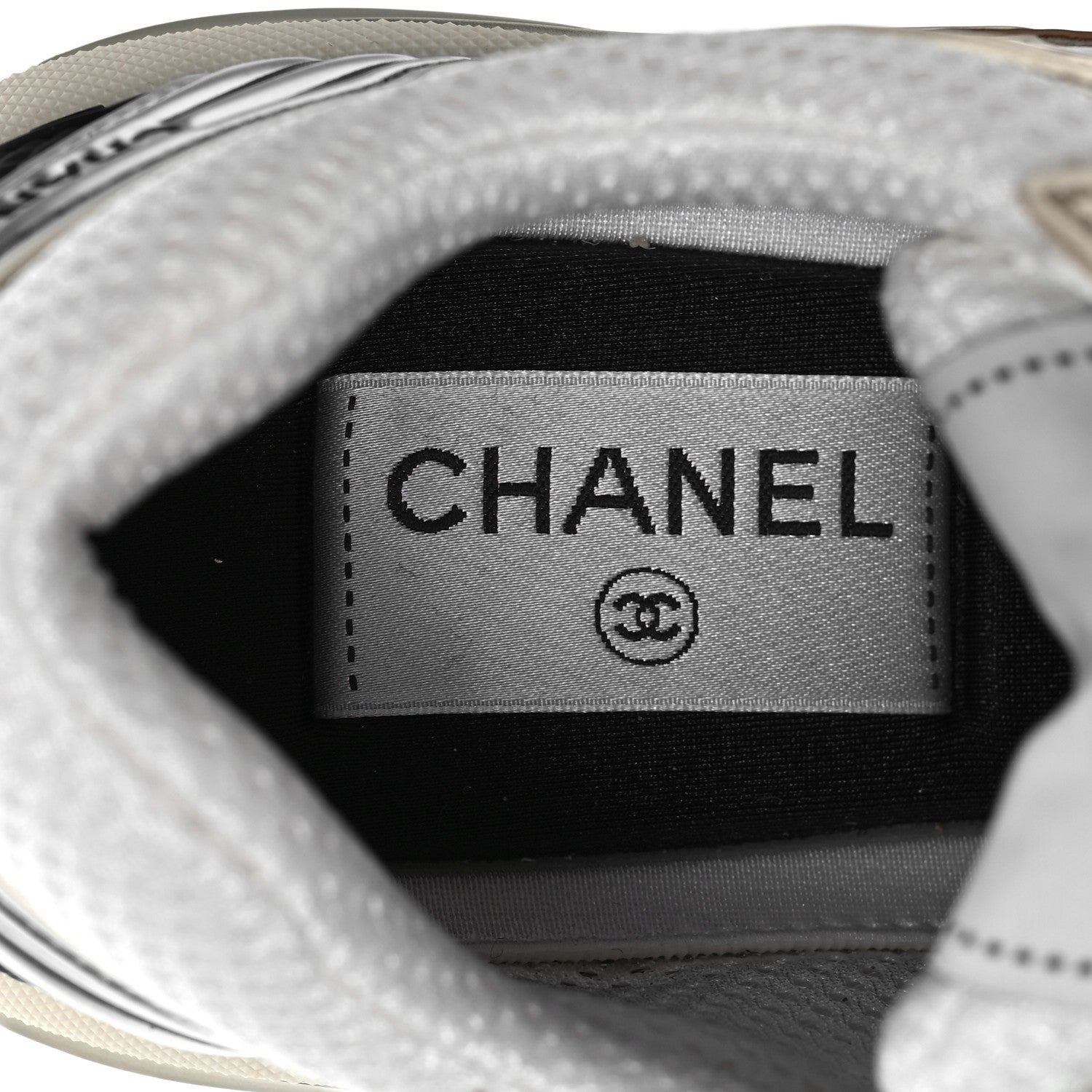 Chanel Fabric Laminated Calfskin CC Sneakers 37 White Gold Silver 8 of 10