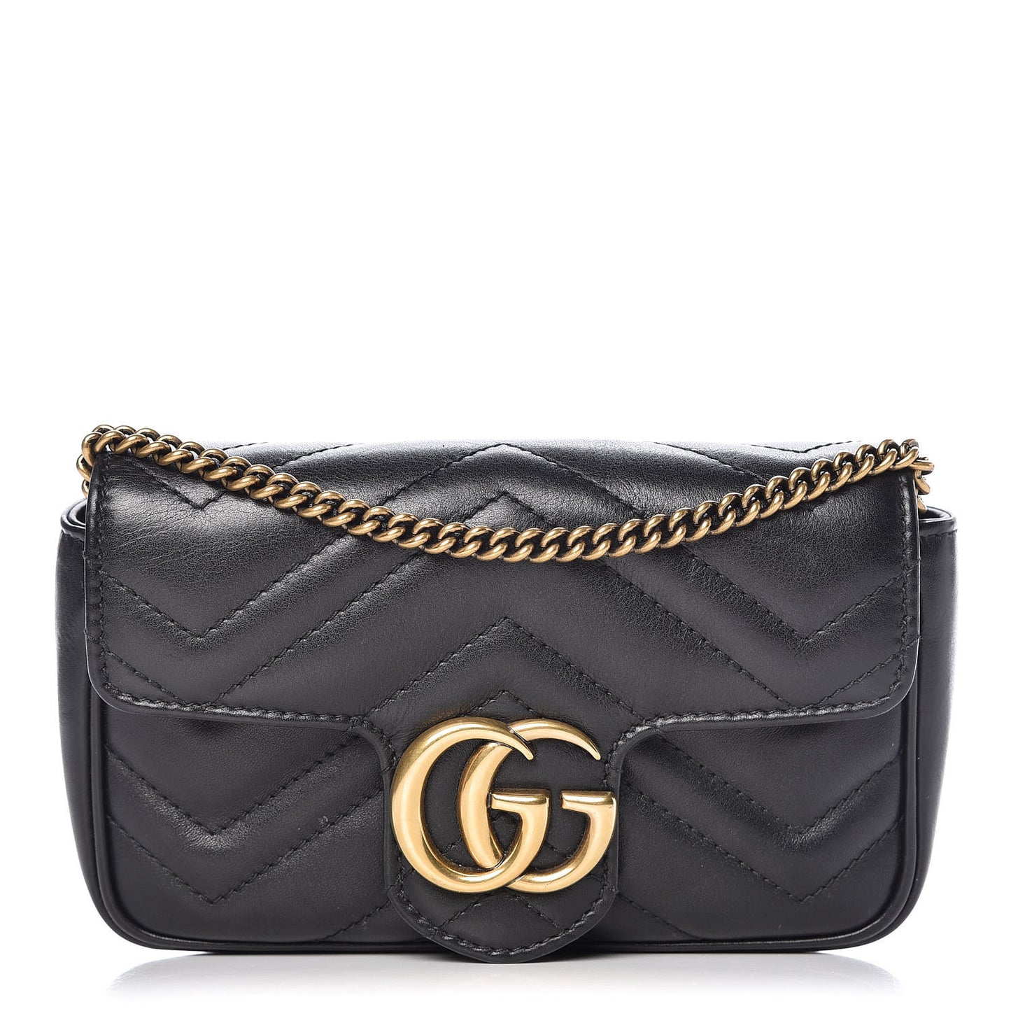 Calfskin Matelasse Super Mini GG Marmont Shoulder Bag Black