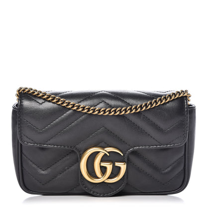 Gucci Calfskin Matelasse Super Mini GG Marmont Shoulder Bag Black 1 of 13