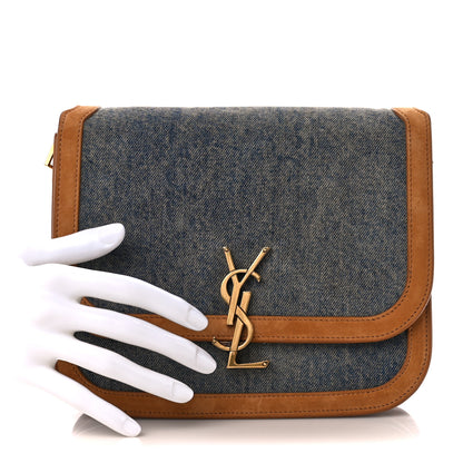 Saint Laurent Denim Suede Monogram Medium Solferino Soft Satchel Blue Cinnamon 2 of 11