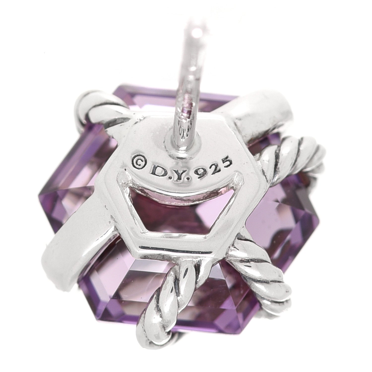 David Yurman Sterling Silver Diamond Amethyst 10mm Cable Wrap Earrings 5 of 5