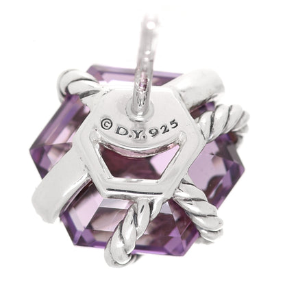 David Yurman Sterling Silver Diamond Amethyst 10mm Cable Wrap Earrings 5 of 5