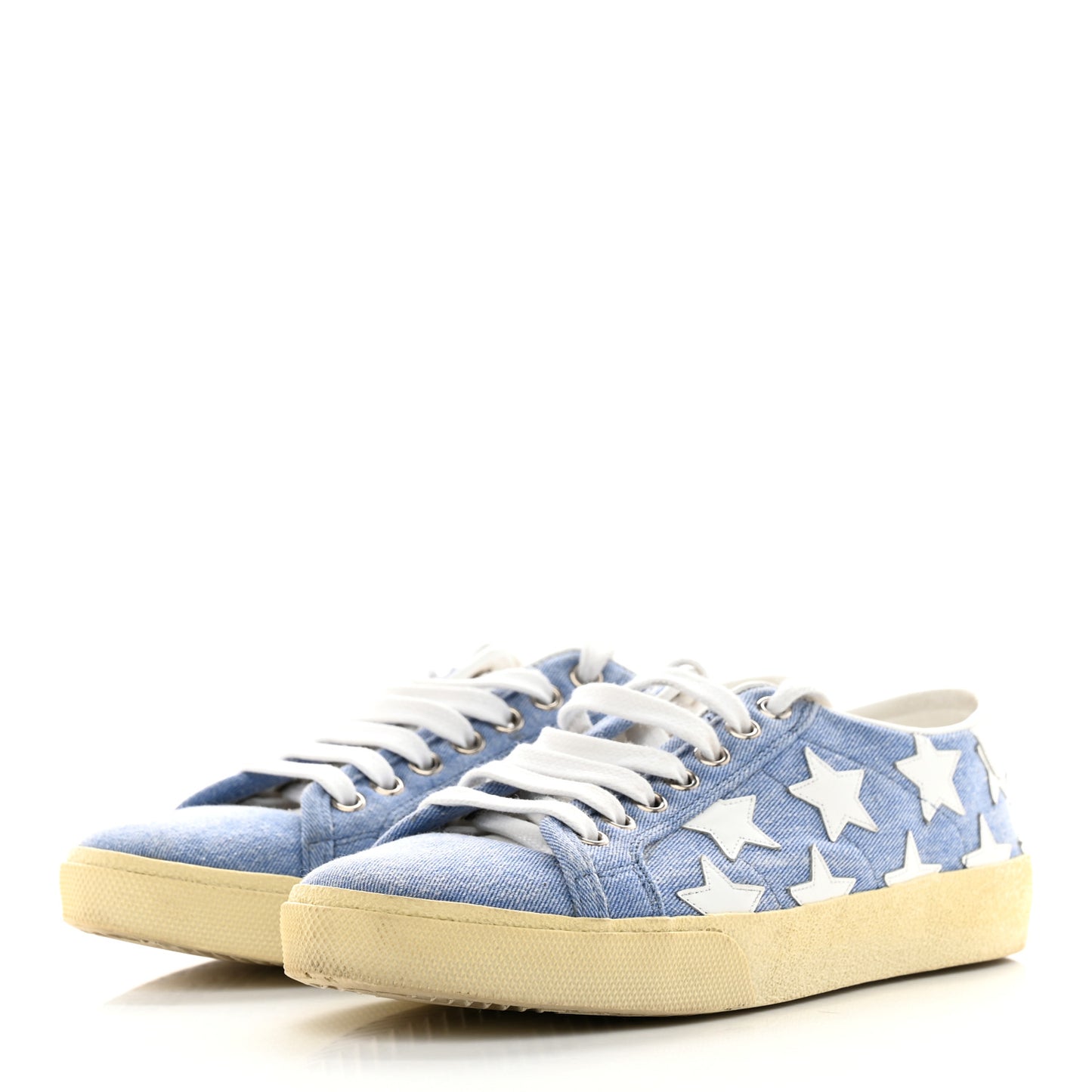 Denim Calfskin Star Court Sneakers 37 Blue