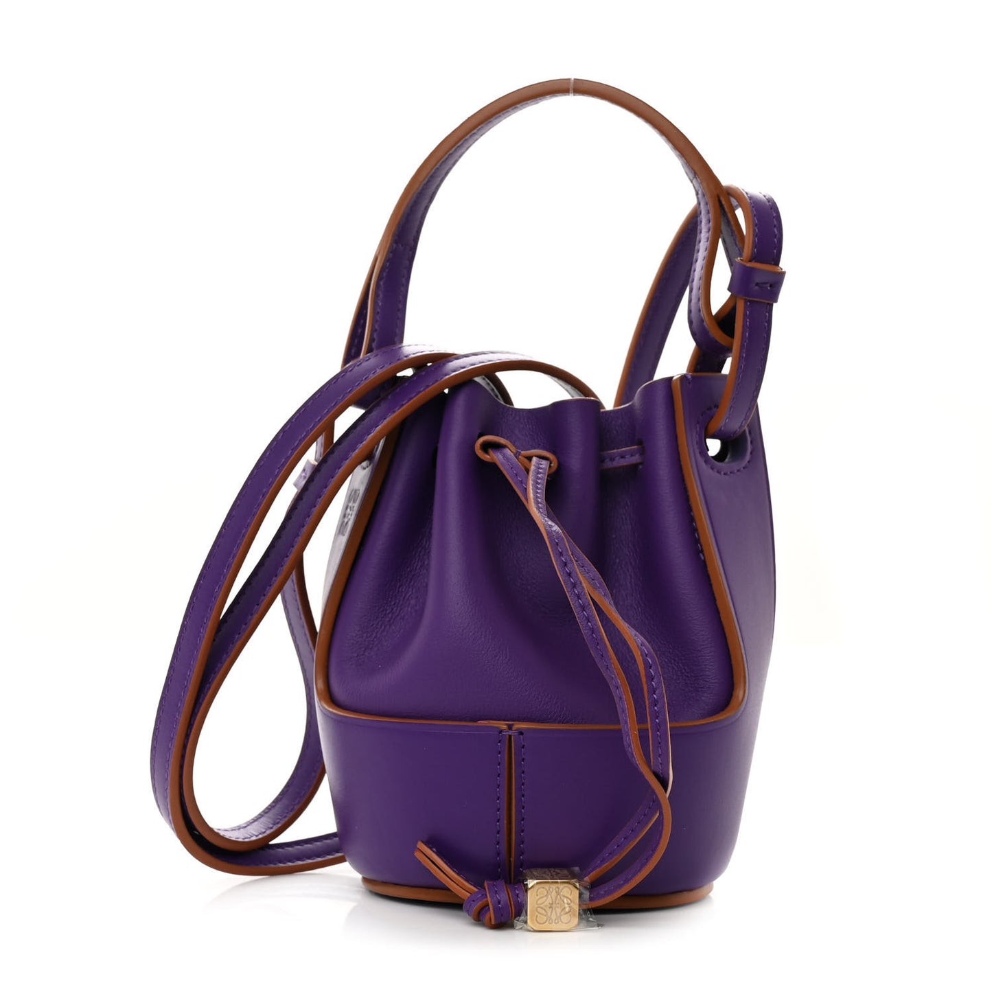 Calfskin Nano Balloon Bucket Bag Purple Cognac