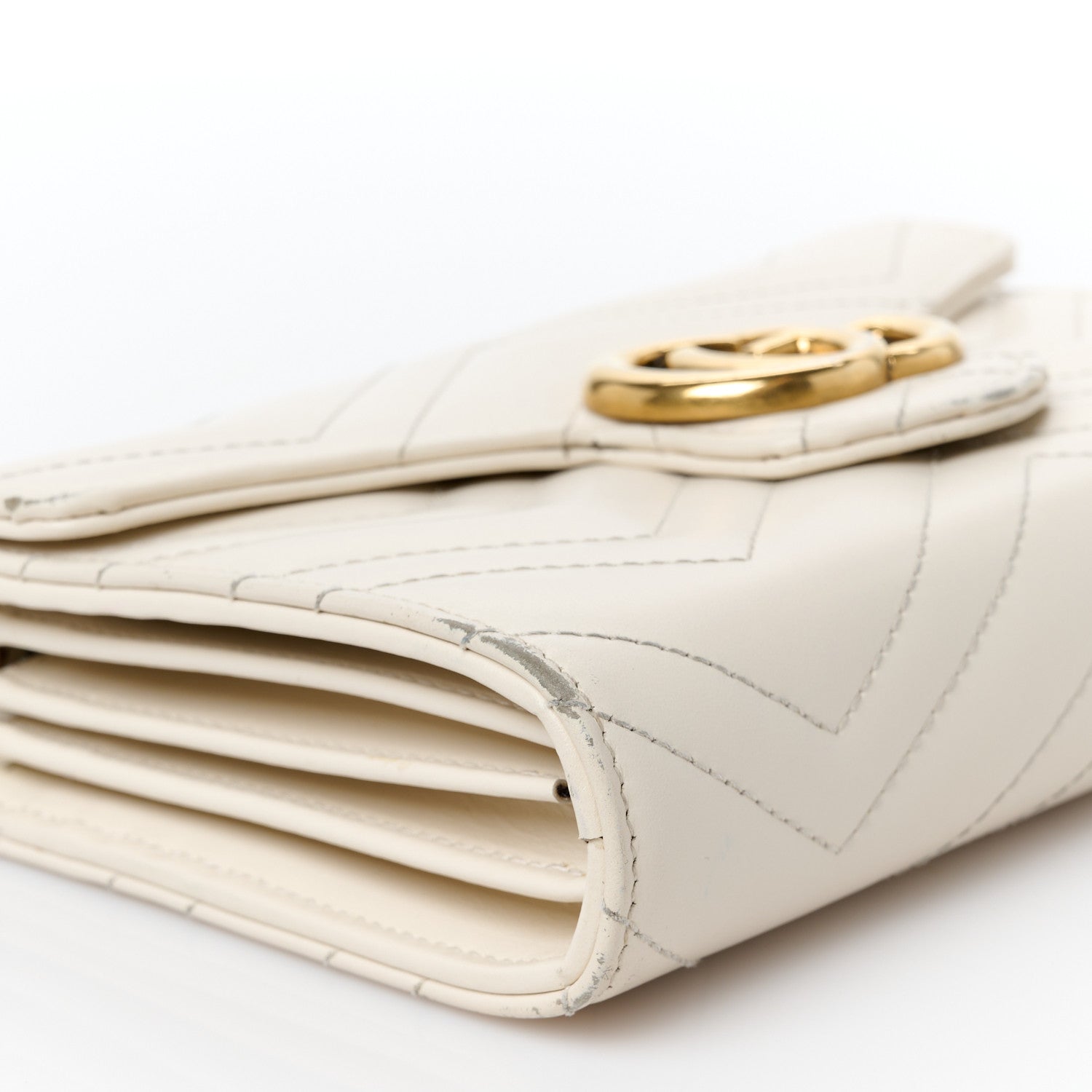 Gucci Calfskin Matelasse GG Marmont Chain Wallet Mystic White 9 of 14