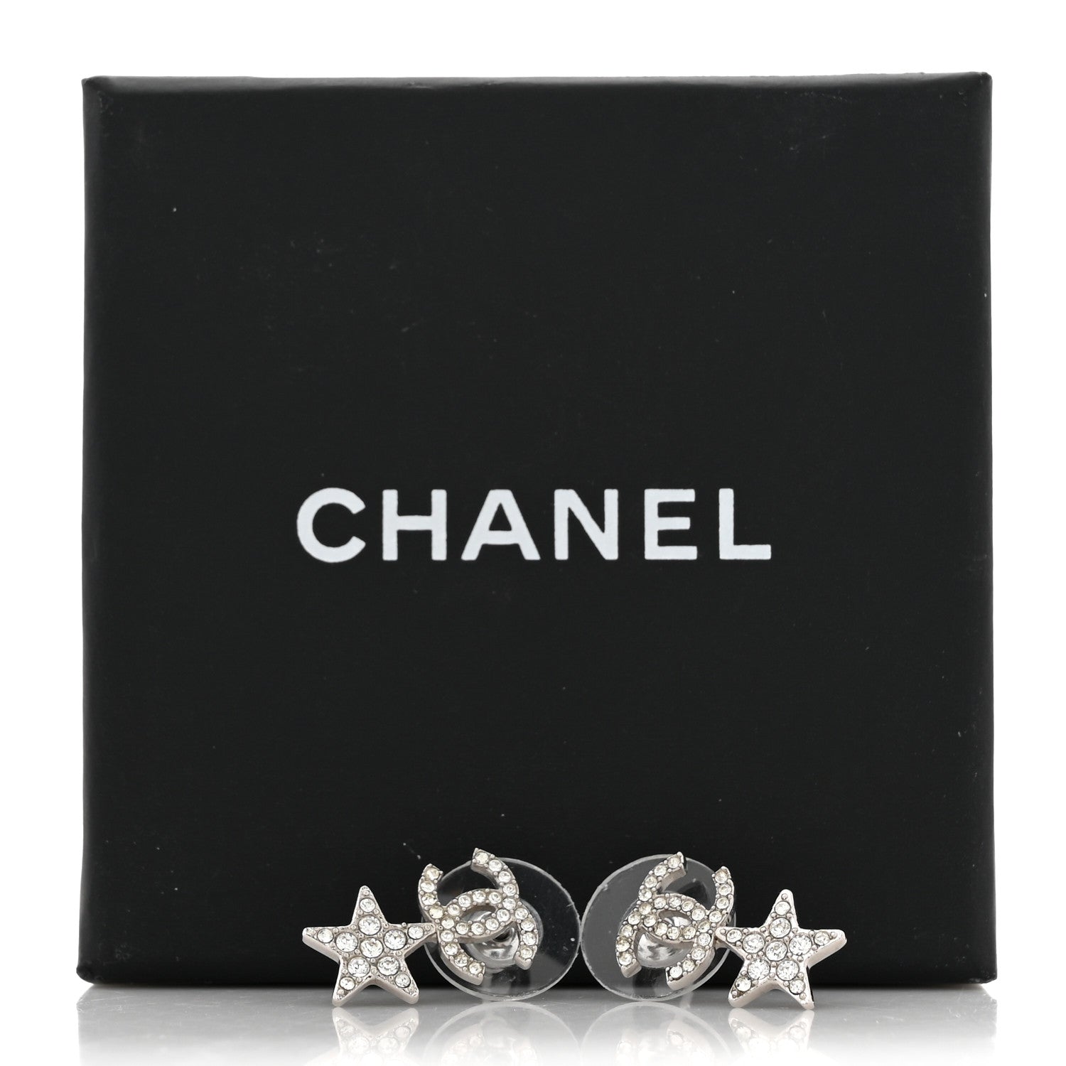 Chanel Crystal CC Starfall Drop Earrings Silver 5 of 5