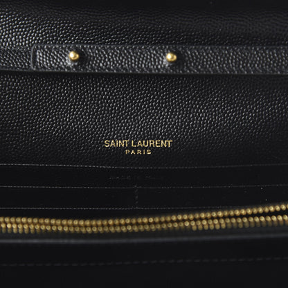 Saint Laurent Grain De Poudre Matelasse Chevron Monogram Chain Wallet Black 8 of 10
