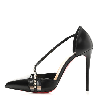 Christian Louboutin Kid PVC Spike Cross 100 Pumps 37.5 Black Silver 1 of 8