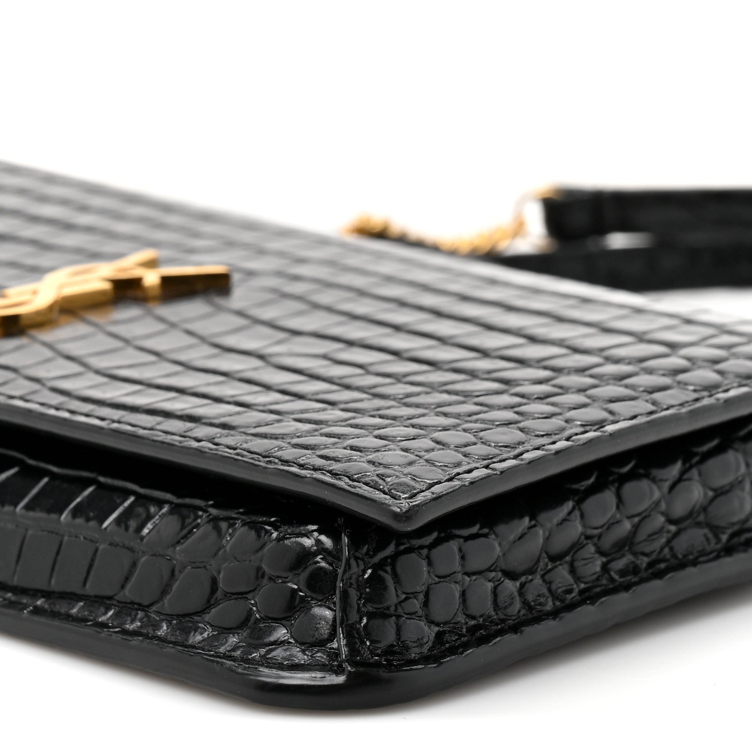 Saint Laurent Crocodile Embossed Monogram Phone Holder Crossbody Black 8 of 9