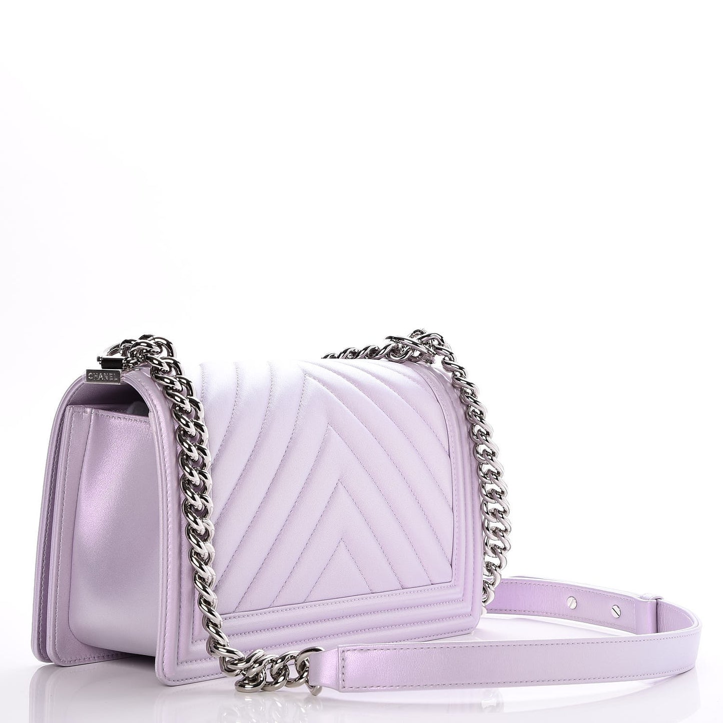 Metallic Lambskin Chevron Quilted Medium Boy Flap Pink