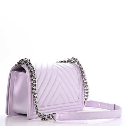 Chanel Metallic Lambskin Chevron Quilted Medium Boy Flap Pink 3 of 9
