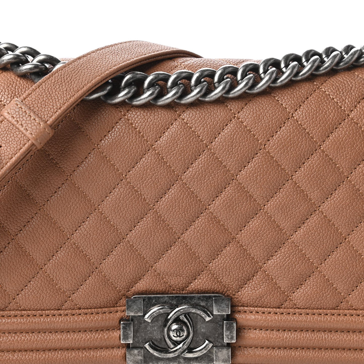 Caviar Quilted Medium Boy Flap Camel