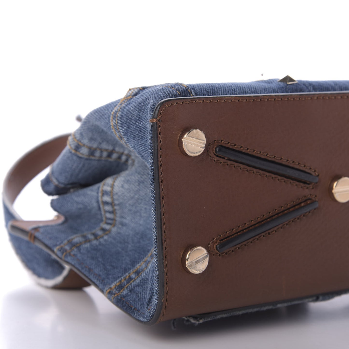 Calfskin Denim Rockstud Small Joylock Satchel Blue