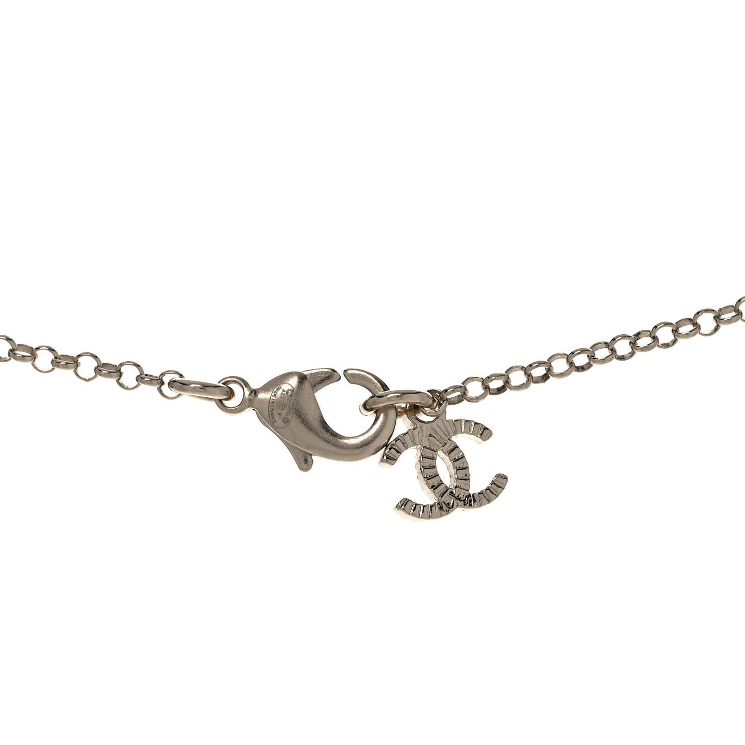 Chanel Resin Crystal CC Heart Necklace Pearly White Gold 4 of 6