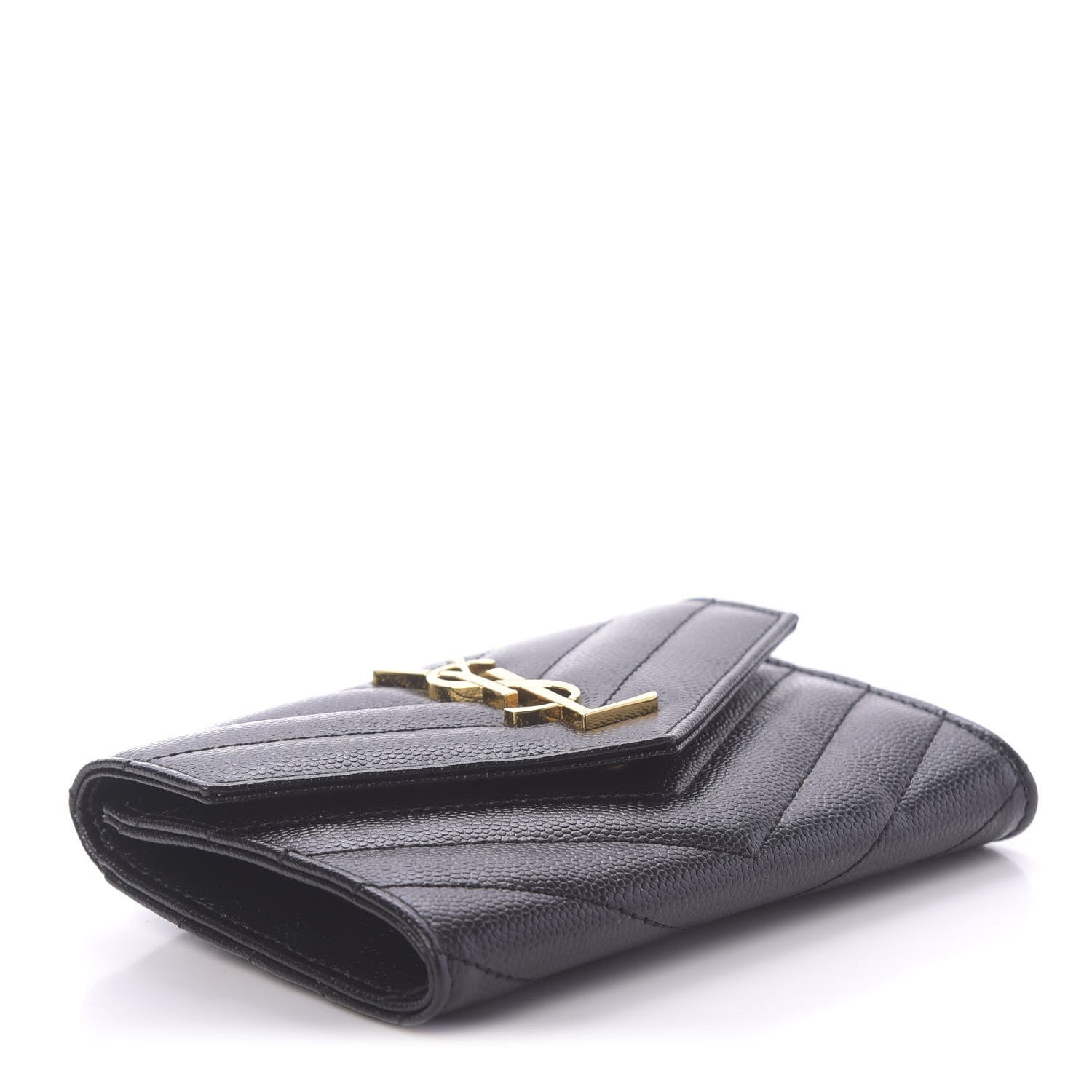 Saint Laurent Grain De Poudre Matelasse Chevron Small Monogram Envelope Wallet Black 4 of 10